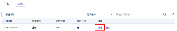 步驟 3在指定訂閱名稱所在行操作列,單擊“編輯”按鈕,進入“編輯訂閱”頁面.png